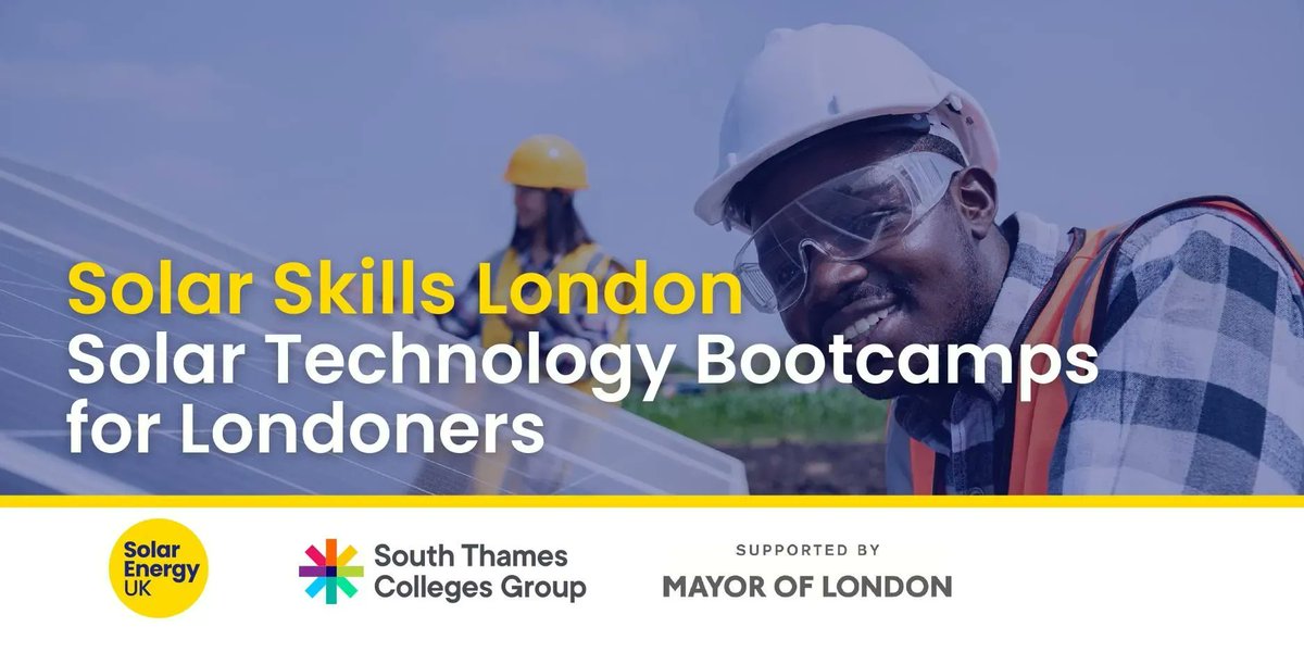 South Thames Colleges Group and <a href="/SolarEnergyUK_/">Solar Energy UK</a> are offering London-based learners the opportunity to participate in a 30-hour two-week Bootcamp that will set you up for a #Career in #CleanEnergy 🌎 #GreenJobs #COP27

Register your interest today!
➡️ buff.ly/3E3cWPK