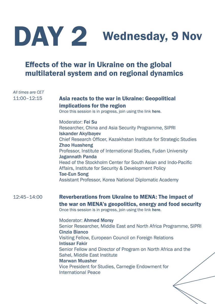 SIPRIorg's tweet photo. Welcome to day 2️⃣ of the 2022 #SthlmSecCon! Join SIPRI for a day of engaging discussions on the effects of the war in #Ukraine on the global multilateral system and on regional dynamics, strategic #TradeControls, #disinformation and more.

Join now ➡️ https://t.co/m7GIBtQ1V2 https://t.co/wLikv5RFcl