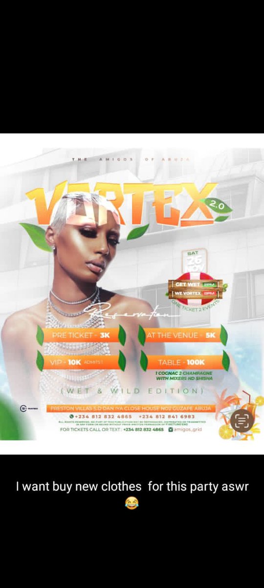 AbjCruiz's tweet photo. Advert:
Get ready abuja for the #vortexparty... A wet and wild party to keep you engaged all thru..
PROMO:@AbjCruiz
#Abuja #AbujaTwitterCommunity
@ddon_victor @creamybaey @Ainogoh @ABUJAPLUG @AbujaPresident @abujastreets @MareseKitchen @AbujaInformant @KIRAAH_ https://t.co/Wv2QY29V2s