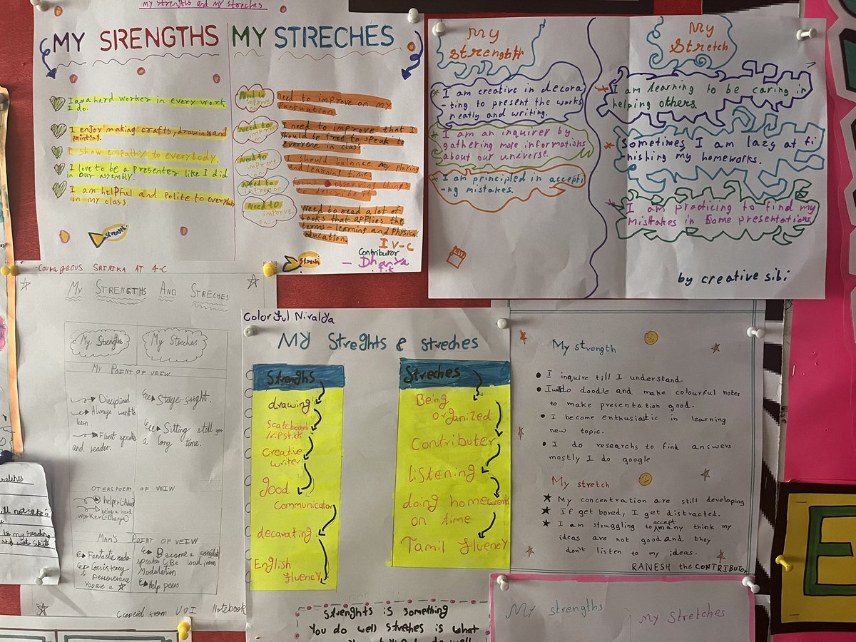 SangitaNair's tweet photo. G4 learners demonstrating metacognition by reflecting on themselves as learners through a display of strengths and stretches. That was an Aha moment for the class.
Thanks to @trev_mackenzie from whom Iโve been inspired to try this every year in my classroom. #pyp #inquirymindset https://t.co/248B6KiIwV