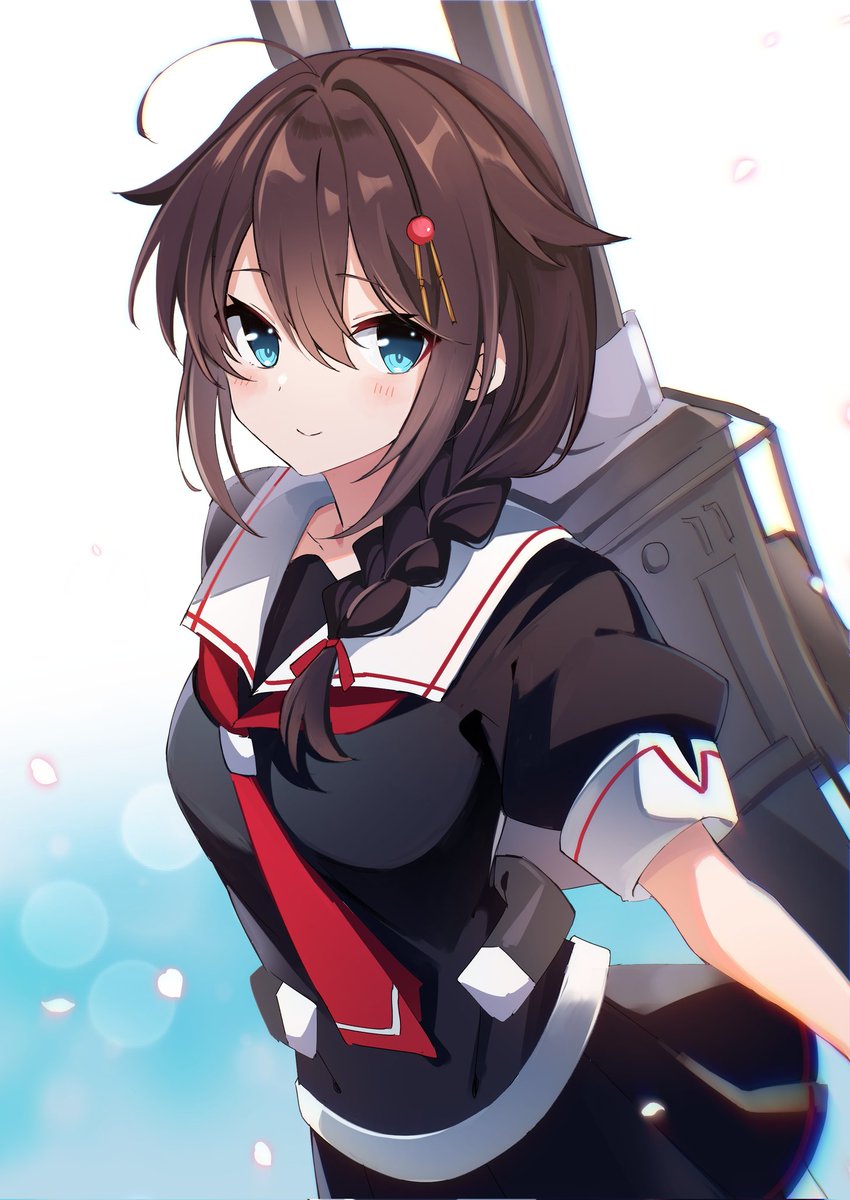 shigure (kancolle) ,shigure kai ni (kancolle) 1girl solo braid school uniform blue eyes single braid serafuku  illustration images