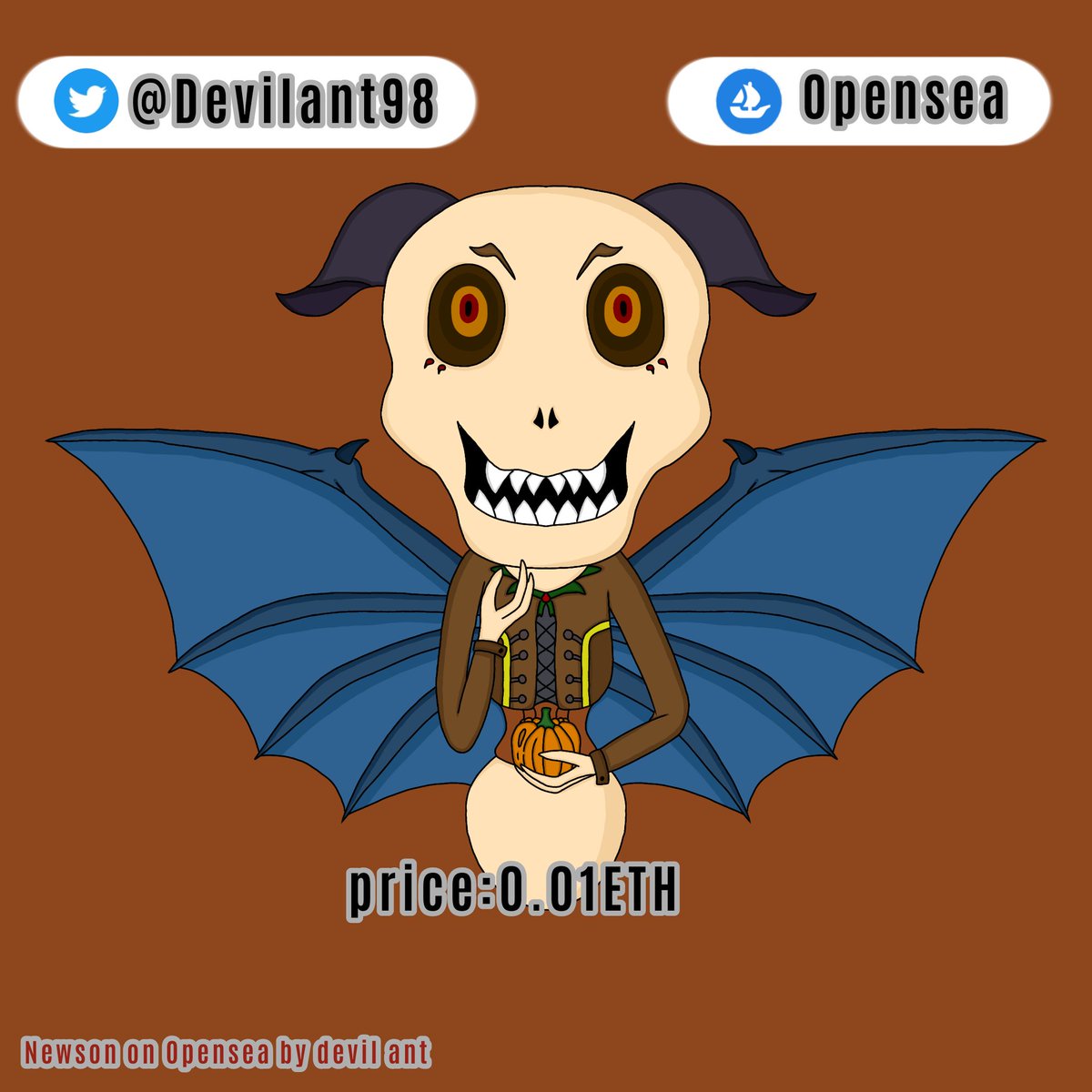 🎉🎉My lastest artwork🎉🎉
Newson

Newson and his pumpkin
🎈Size2300x2300🎈
👉Price0.01ETH👈

opensea.io/collection/dev…

#NFTCommmunity #NFTCommumity
#NFlying 
#NFTs