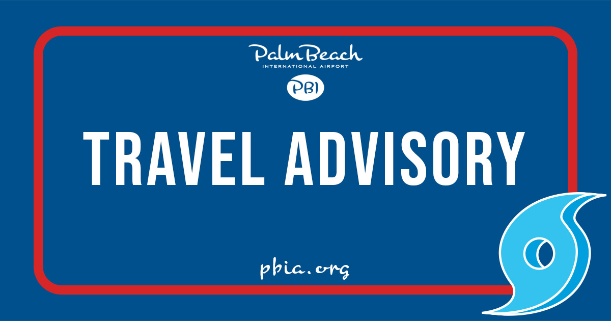 Nov. 9/5:07 am:  Commercial airline operations will cease at approximately 9:00 am on 11/9/22.   Check with your airline for details BEFORE coming to PBI. PBI terminal will be closed after the last departure. PBI is not a storm shelter. PBC Shelter Info: bit.ly/3G0M2JJ