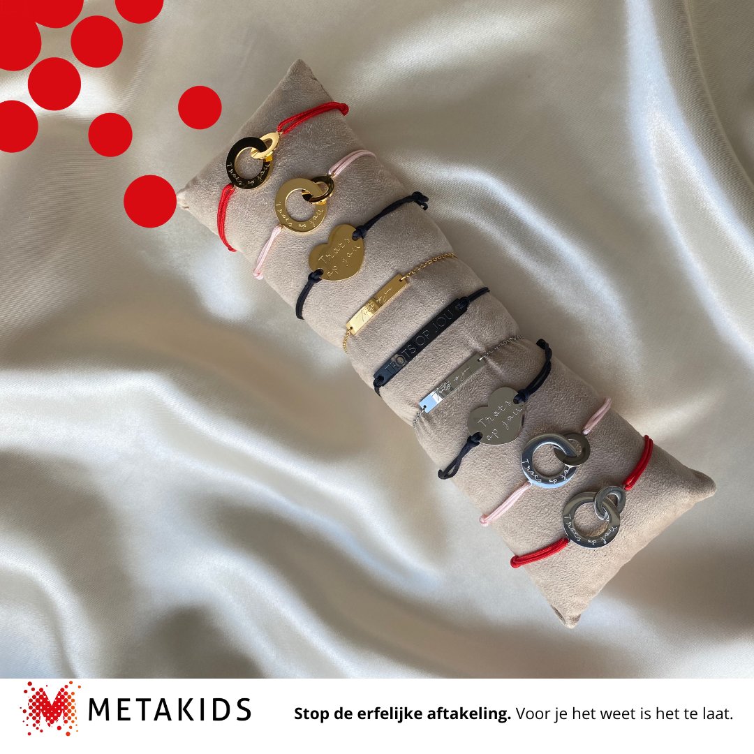 📣 Vandaag lanceren we samen onze campagne #TrotsOpJou, vernoemd naar de grootste hit van <a href="/weslybronkhorst/">Wesly Bronkhorst</a>. ❤️ <a href="/paulie__pocket/">Paulie Pocket</a> heeft 'trots op jou'-armbanden ontworpen.

🎁 Koop jouw armband en steun zo het #gentherapie onderzoek voor #kinderdementie: pauliepocket.com/pages/metakids