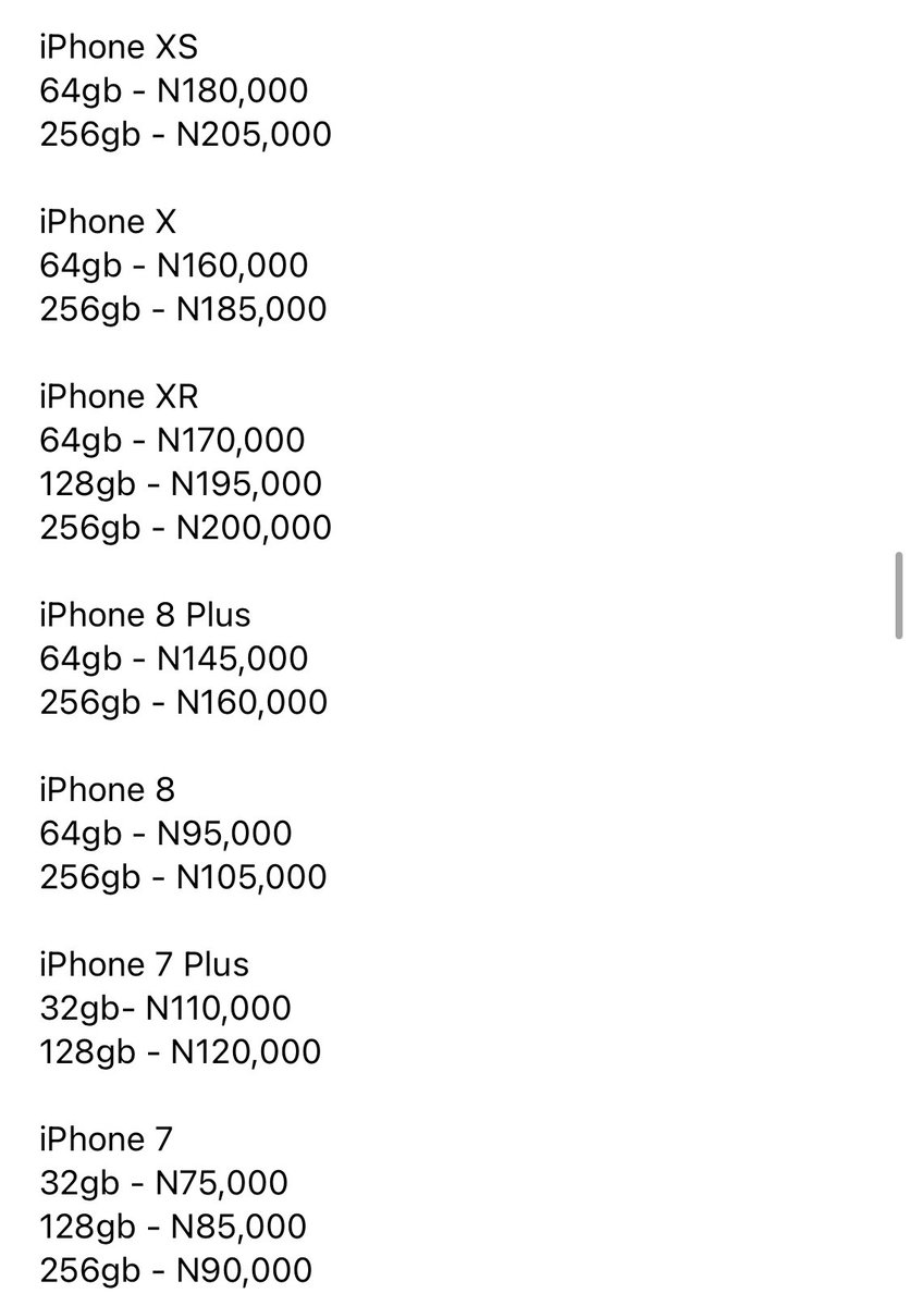 dabz_global's tweet photo. Get acquainted with our price update on used iPhone @dabz_global 

Dm||call/whatsapp 08076709313 or call only 08144343028 for order and enquiries (Monday 🔛Saturday) 

We do nationwide delivery through DHL. They offer 1-2 working days doorstep delivery #AbujaTwitterCommunity https://t.co/DnvVLu6VYO