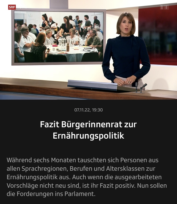 🥕🥬Mehr saisonales Gemüse, weniger Zucker🍰🍪: Eine von 126 Empfehlungen des #Bürgerinnenrat für #Ernährungspolitik, die <a href="/SRF/">SRF</a> Tagesschau aufgreift: srf.ch/play/tv/tagess…

Alle Empfehlungen gibt es hier ➡️buergerinnenrat.ch/de/empfehlunge…