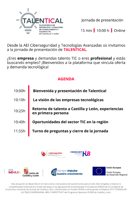 Talentical_TIC's tweet photo. El jueves 15 presentamos #Talentical! Haremos dos jornadas dirigidas a diferentes públicos. Si eres empresa o profesional TIC, te esperamos a las 10.00h; si eres estudiante, investigador o docente, te esperamos a las 16.30h. + info e inscripciones: https://t.co/8HBArFrDS0 https://t.co/XokGyScTdF