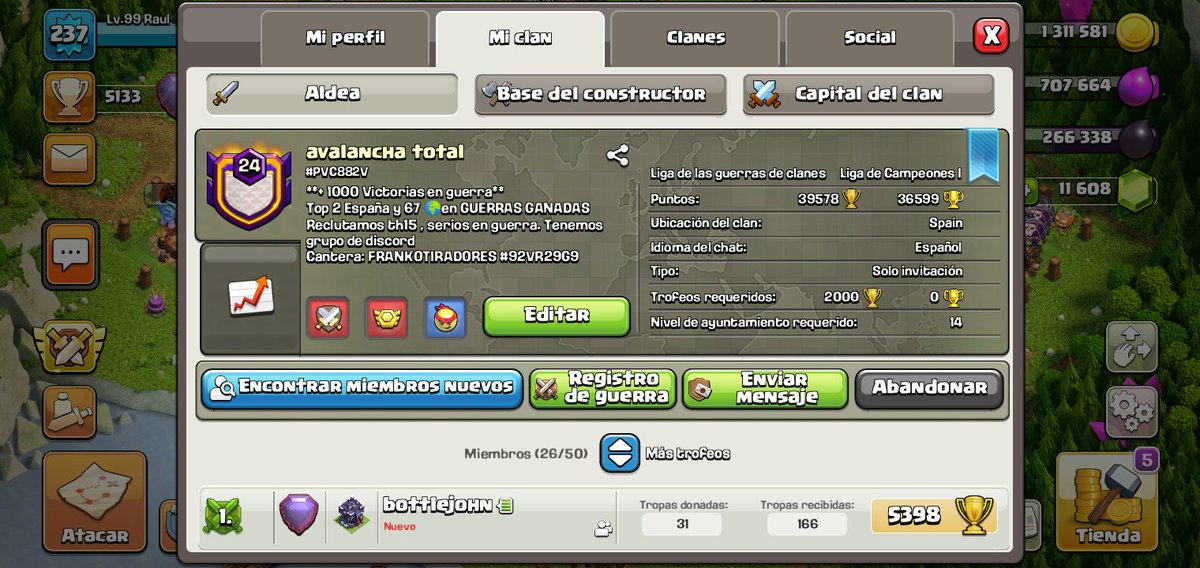 Lv99_Raul's tweet photo. Conseguimos el ansiado ascenso a Campeones 1 tras una gran liga💪💪. +1000 victorias en guerra y champ 1 no se puede pedir mas🔥 https://t.co/rqD5qaLrEW