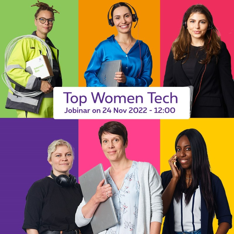 ProximusGroup's tweet photo. Neem deel aan de Top Women Tech online #jobinar op 24/11! 👩💻 Onze experts delen hun professionele ervaringen en doorbreken de clichés over vrouwen in een #tech job. Interesse? Schrijf je nu in! 👇