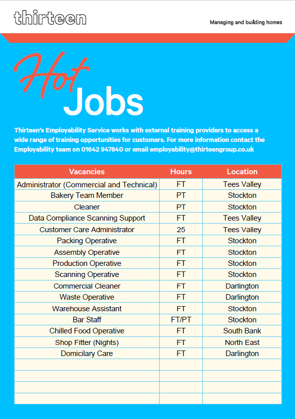 ✨Exclusive Jobs ✨

Please see the current vacancies which we have sourced to support employers across the Tees Valley.

If you would like more info, send us a DM or 📞 01642 947840.