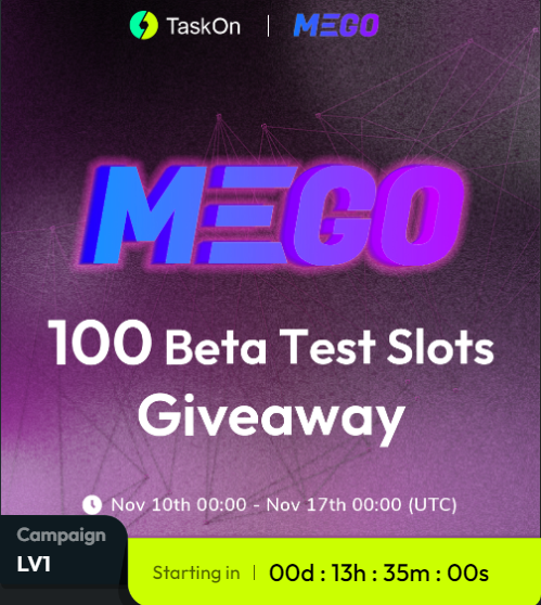🥳We are glad to cooperate with <a href="/MEGO_Run/">MEGO - Meet'N'Go🏃🏽</a>, a socialize move-to-earn &amp; fitness platform in the #metaverse!

🎁 Prize Pool: 100 Beta Test Slots
⏰ Event starts from 12:00 am tomorrow
 
🤩Be prepared👉taskon.xyz/campaign/detai…