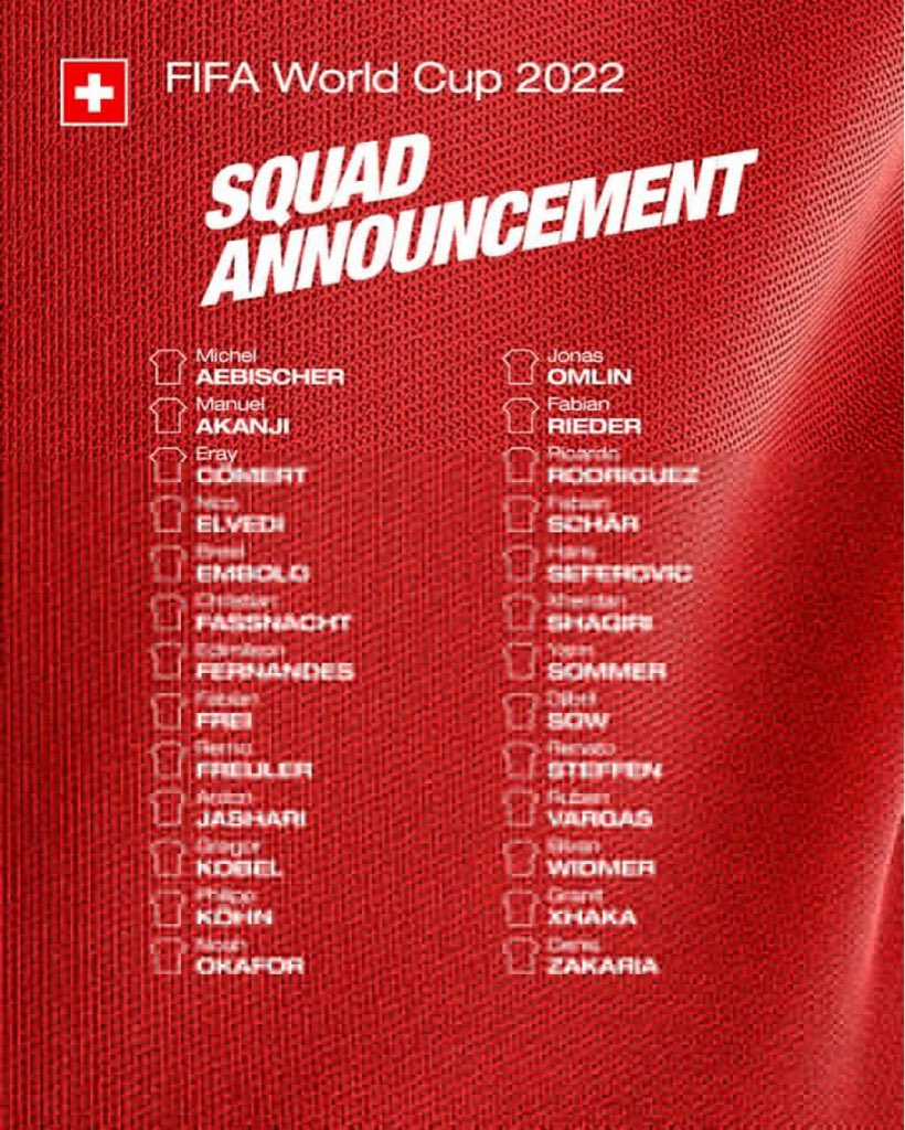 FancyDiMaria_'s tweet image. Switzerland 🇨🇭 final squad for #2022WC 

#SportsCenter #SilverTV