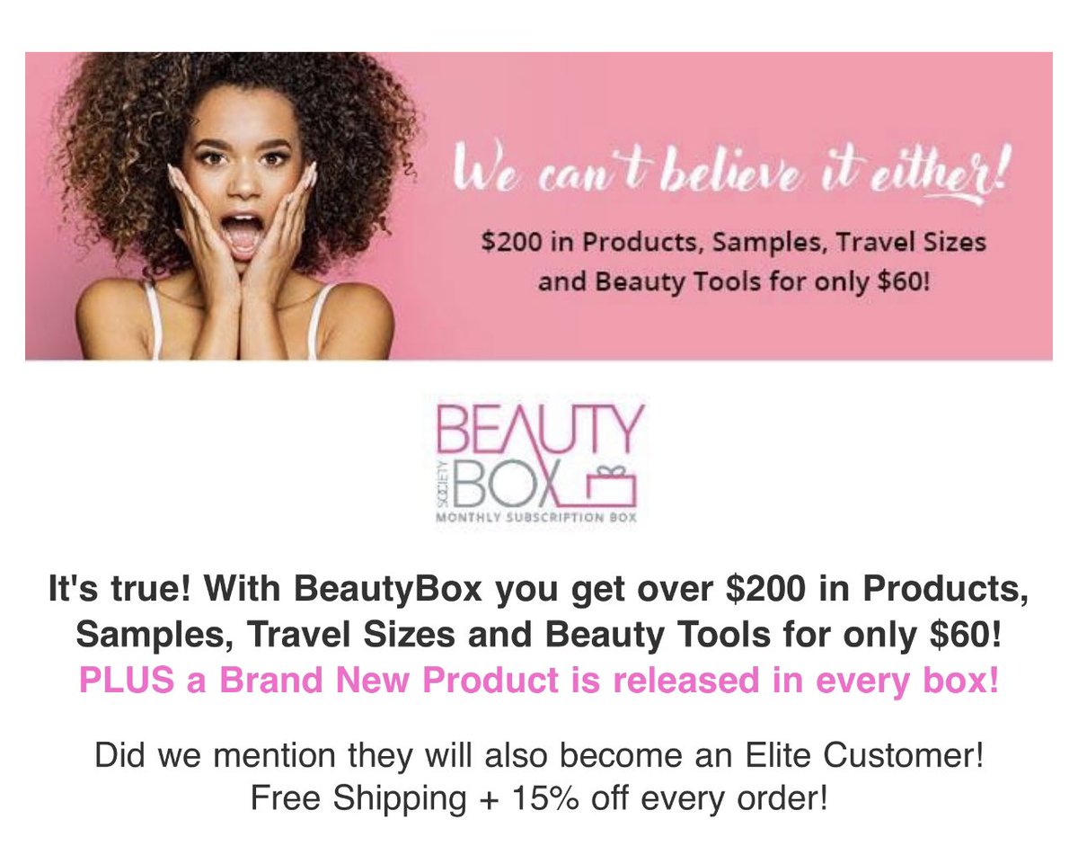 bellameBP's tweet photo. If you’re a lover of Beauty Box Subscriptions, you must get Beauty Society’s Subscription Box. Choose to receive one every month, every other, etc. but one thing you’ll find out is it’s addicting & you’ll want it EVERY month most definitely. #beautyboxsubscription #beautyblogger https://t.co/WCJUKpa6dr