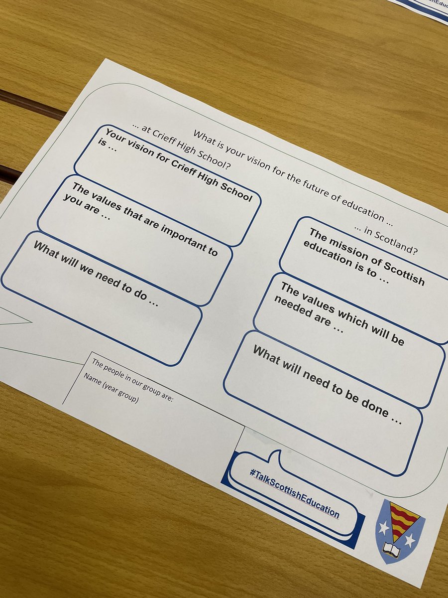 Brilliant #TalkScottishEducation discussion between our young people @CrieffHigh today. Helpful discussion guides from @ScotGovEdu and @COSLA used to frame the discussion. 👍👍👍