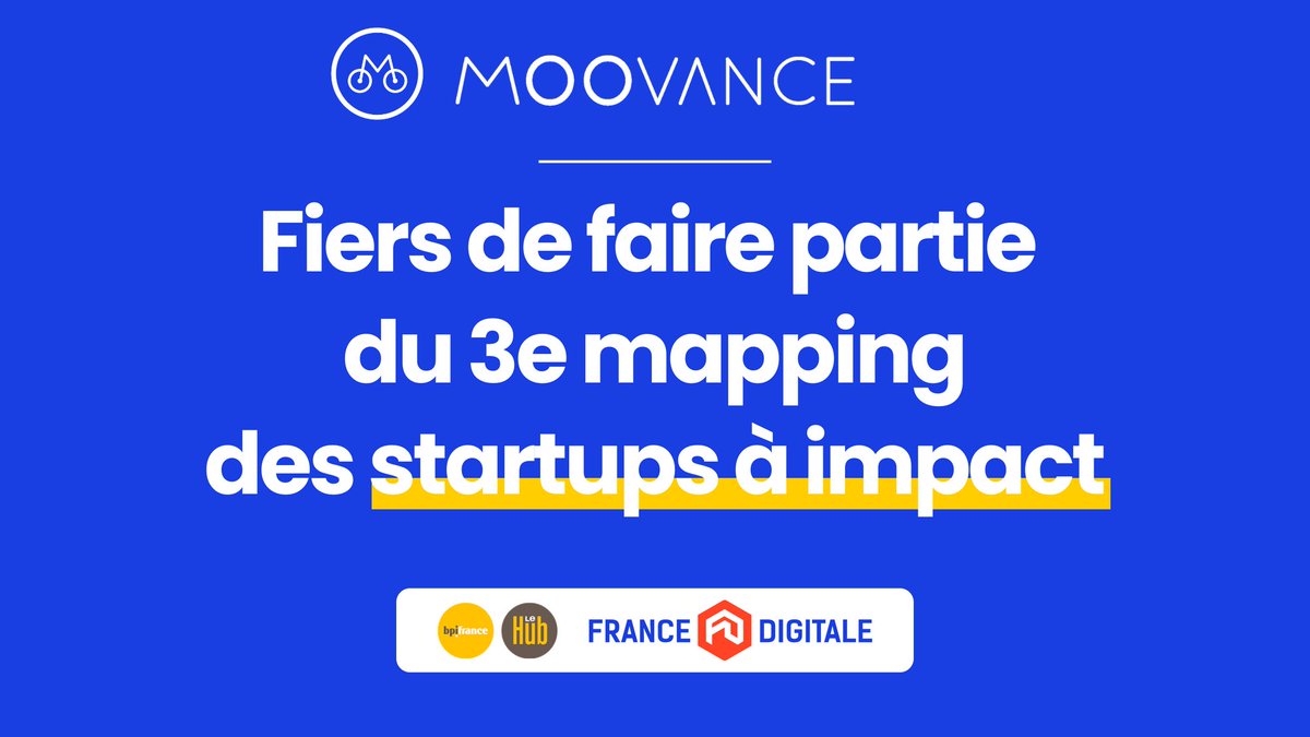 💥C’est officiel, Moovance fait partie du mapping 2022 des #startups à impact social et environnemental dans la catégorie #Mobilités.
 Merci à <a href="/francedigitale/">France Digitale</a>, et <a href="/Bpifrance/">Bpifrance</a> Le Hub d'avoir mis en lumière les startups qui mettent l’#innovation au service du #DéveloppementDurable🌐