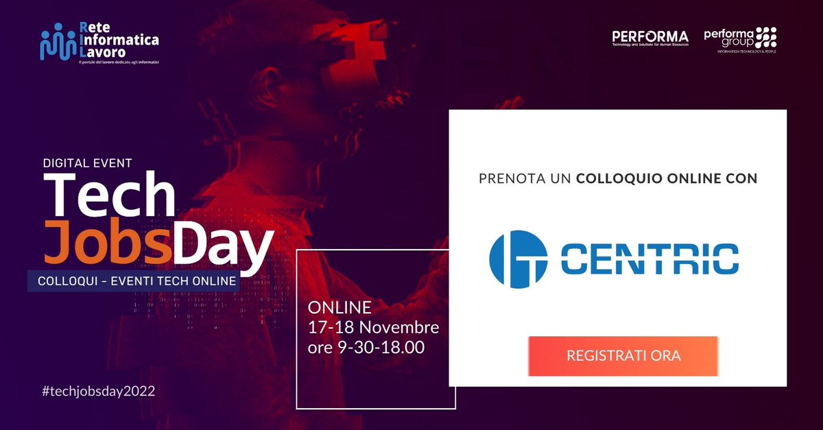 Reteinformatica's tweet image. Anche ITCentric sarà presente al #techjobsday2022.  Profili ricercati ✅ Senior Network &amp;amp; Security Engineer ✅Junior Network &amp;amp; Security Engineer. Prenota un #colloquio.
Registrati ora: bit.ly/31uOl5P

#networking #JobFair #Jobs