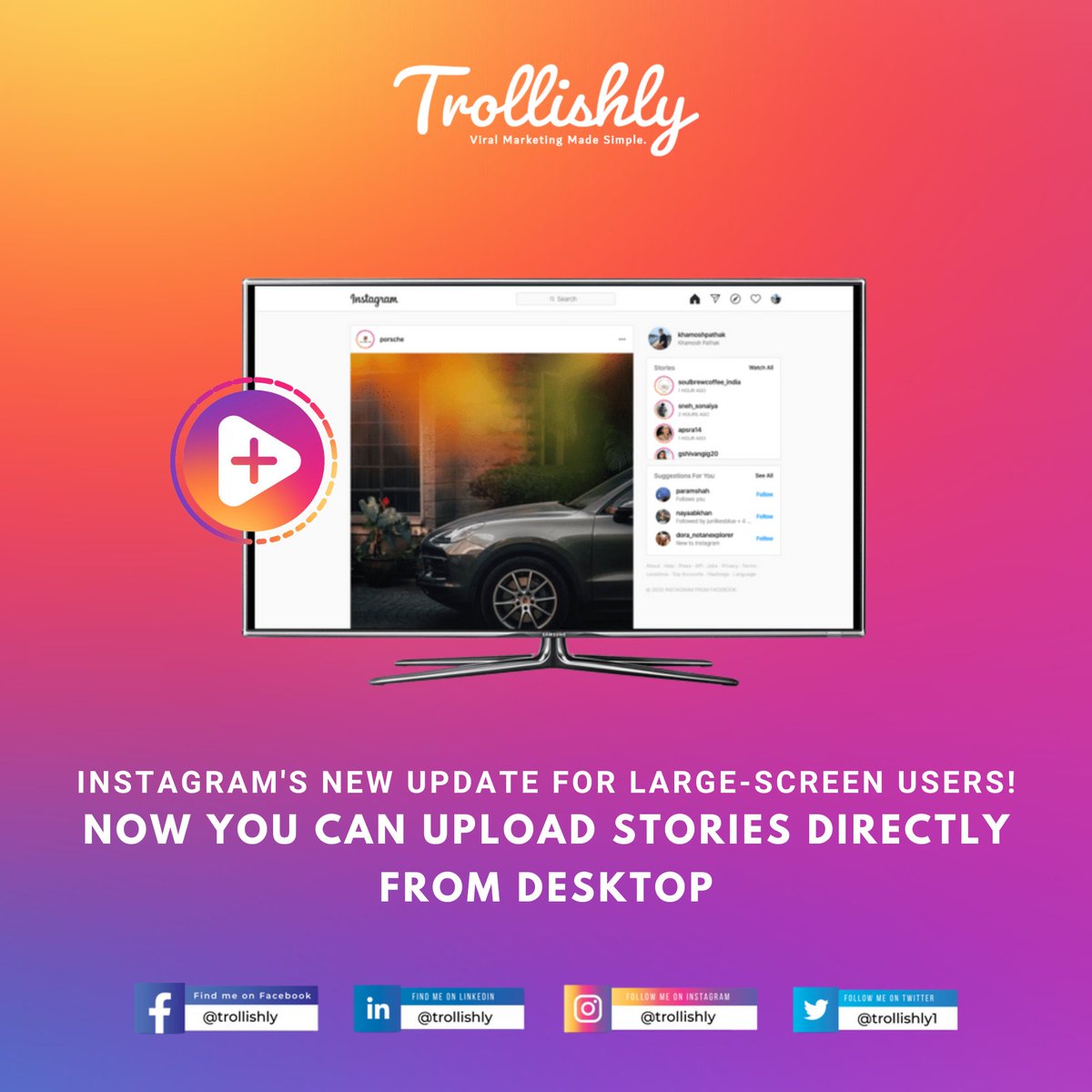 trollishlycom's tweet image. Recent web update from Instagram enables user to use application from desktop efficiently. The new interface is visually appealing and designed mainly for easier usage. Users can access the existing tools on the panel and even post stories by using this version. 

#Instagramweb