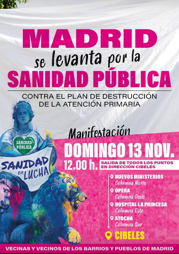 JAHortaleza's tweet photo. Los barrios y pueblos de Madrid, en defensa de la sanidad pública. Una sanidad maltratada por unos intereses capitalistas que no van a parar hasta acabar con ella.

🔴¡Os esperamos el 13/11 a las 11h en Mar de Cristal para ir junto a los vecinos y vecinas de Hortaleza. https://t.co/jqhUo65uwA