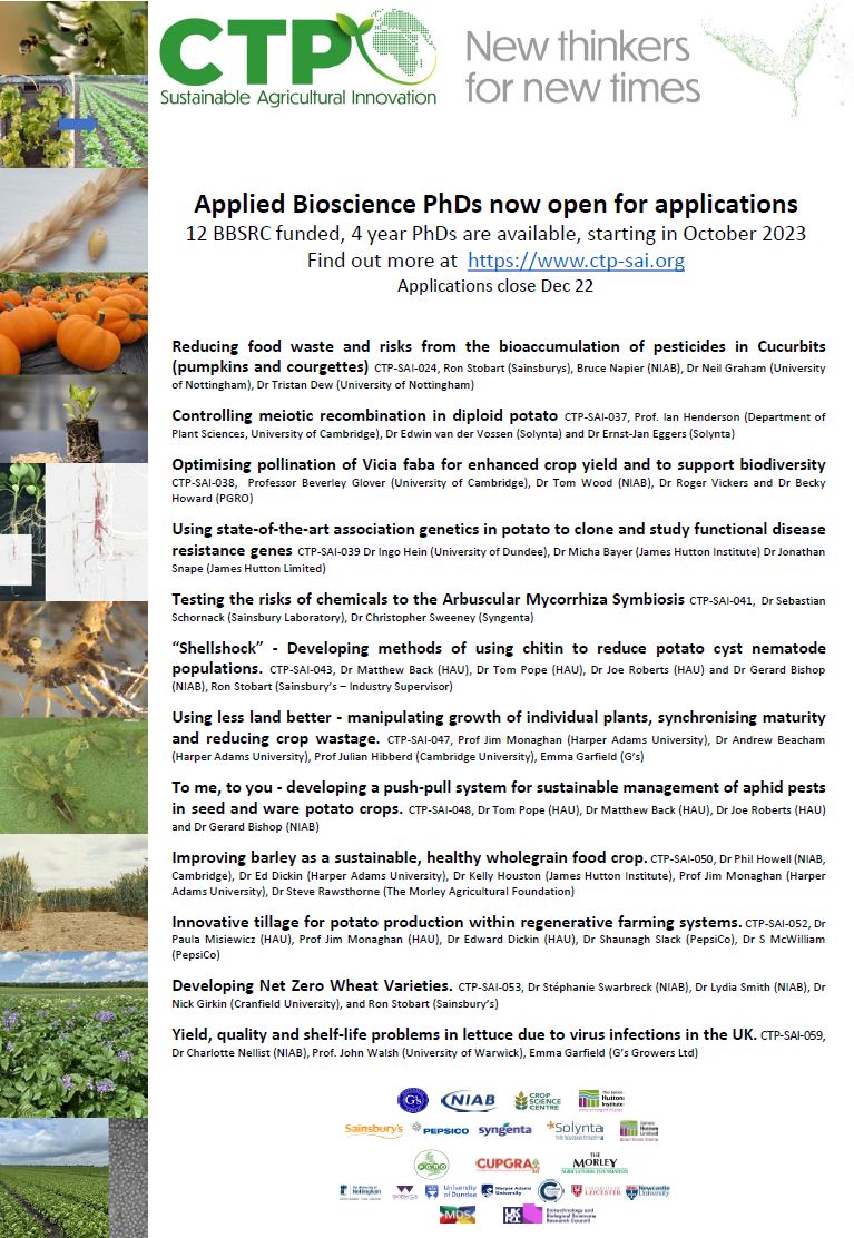 If you'd like to undertake a funded #PhD, answer big questions, while working with industry and gain invaluable experience➡️check our current opportunities: ctp-sai.org/projects-for-2…
#findphd #agriculture #training #cropscience #innovation #farming #Sustainability