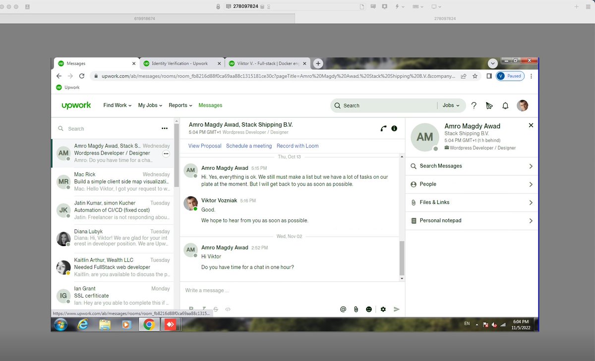 Timon03050808's tweet photo. @Upwork Hi, @upwork, this i s account renter and he is scammer. 
He is renting upwork to developers and after getting payment using crypto, blocked developer. https://t.co/uSorDw7Djl