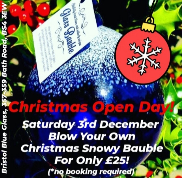 BristolGlass's tweet photo. CHRISTMAS OPEN DAY! Saturday 3rd December, 10 till 5. Demonstrations by our #glassmakers and BLOW YOUR OWN #CHRISTMAS #BAUBLE for £25, #mulledwine and 20% off #BLUEGLASS (*on certain products) NO BOOKING required just turn up join the FUN!
https://t.co/tSa9sgiHxV
#MerryChristmas https://t.co/sOQqvRelLH