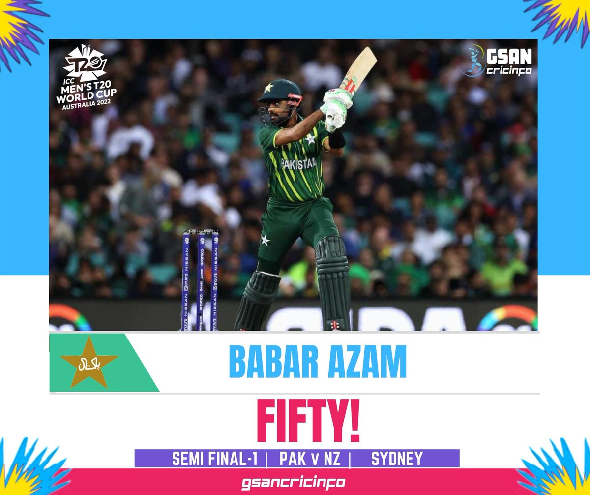 𝑭𝑰𝑭𝑻𝒀 ✨ Fifty comes up for Pakistan captain Babar Azam 🇵🇰 #CricketTwitter #T20WorldCup #BabarAzam𓃵 #NZvPAK #semifinal #Pakistan #newzealand #Cricket #CricTracker #ESPNcricinfo #crickwick #GSANcricinfo