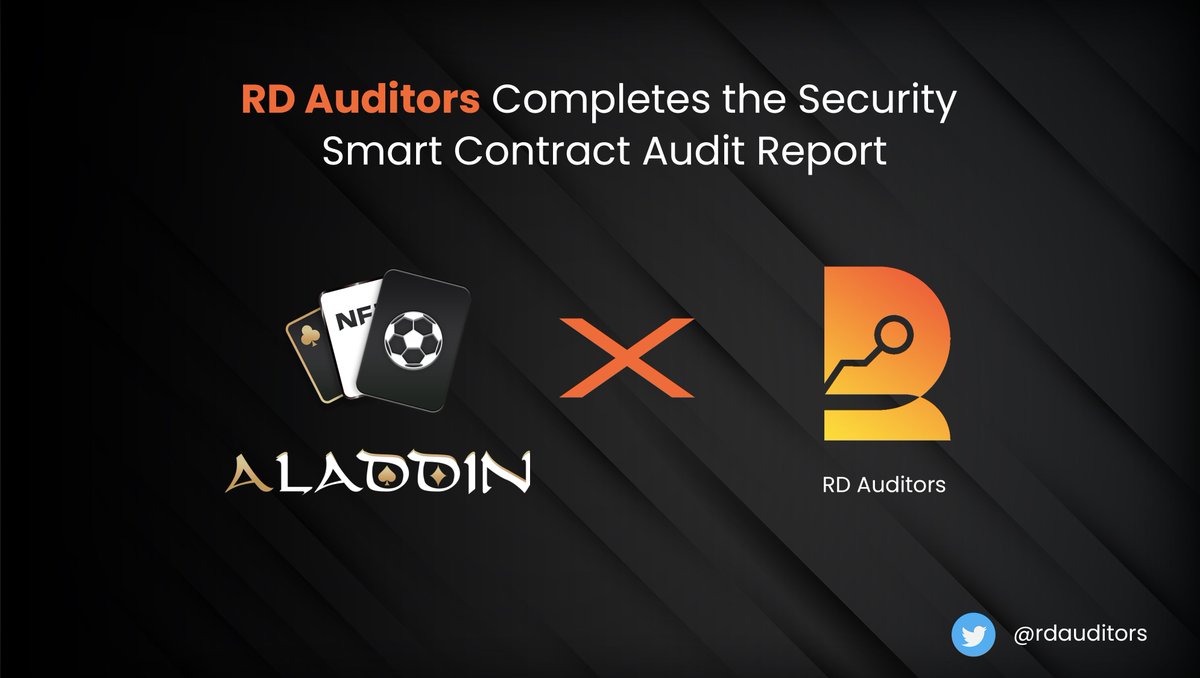 📣We are happy to announce that <a href="/ALADDIN_BET/">ALADDIN_BET</a> have completed the smart contract audit.

And then you know what comes next...

Check out the full audit report here👇
rdauditors.com/wp-content/upl…

$ALD $ALG #NFT #BetToEarn