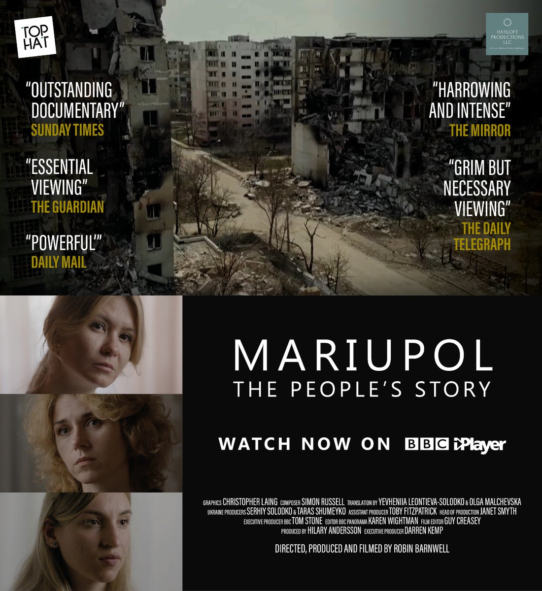 If you missed it last night, please tune in to Mariupol: The People's story on iplayer. Another powerful and essential film from <a href="/TV_TopHat/">Top Hat Productions</a> sharing the deeply personal stories of those impacted by this heartbreaking war.