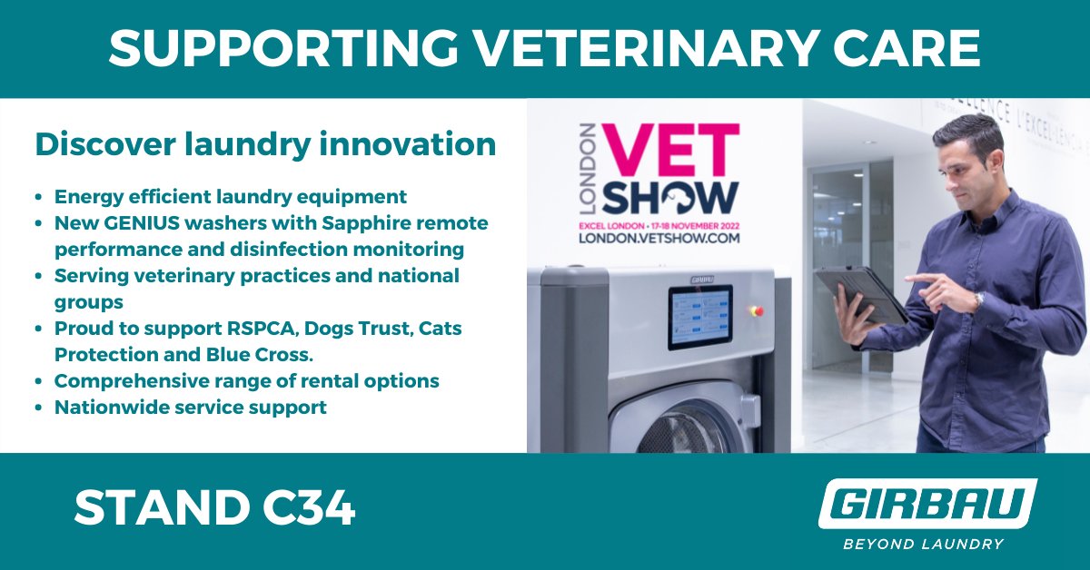 Visit us on Stand C34 at The London <a href="/VetShow/">Vet Shows</a> at Excel London 17-18 Nov to discover the latest in laundry innovation, energy saving and our specialised support for veterinary care nationwide. london.vetshow.com