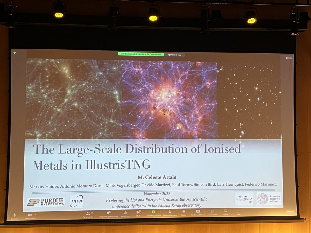 AthenaConf2022's tweet photo. Aaaand we are back with our 2nd session, all focused on Athena’s “the Hot Universe” theme! First up, Maria Celeste Artale will present “the large-scale distribution of ionised metals in IllustrisTNG” #Athena2022 https://t.co/W9NeuRsEWn