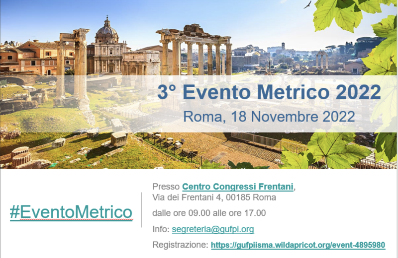 Il 18 novembre la sala auditorium del Centro Congressi Frentani, Via dei Frentani 4, Roma, ospiterà il "3° Evento Metrico" organizzato da GUFPI - ISMA. 

congressifrentani.it/portal/3-event…