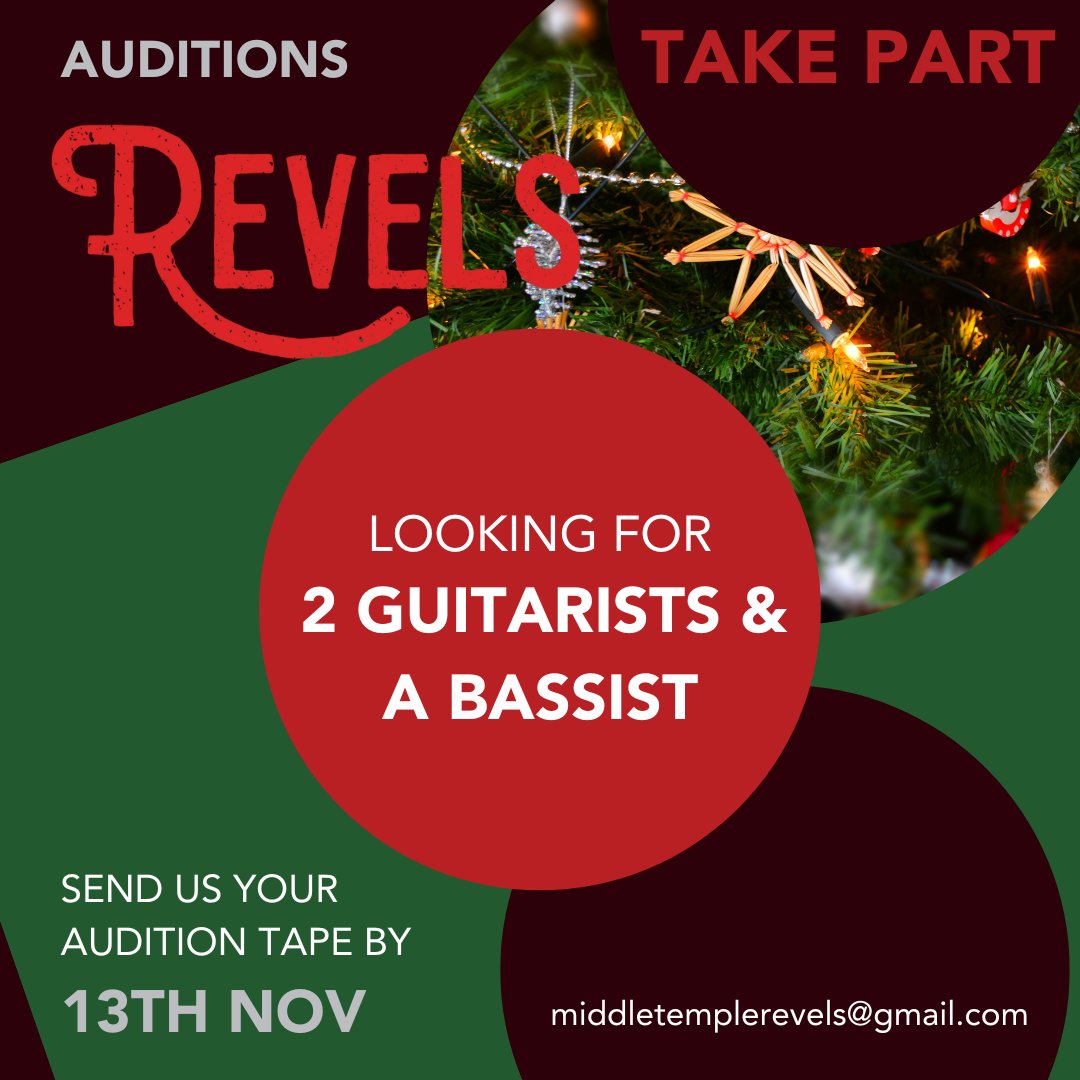 middletemple's tweet photo. Revels needs you! If you are a guitarist or bassist and would like to be involved in one of our most popular events, why not audition to take part and be involved in a piece of the Inn's longstanding traditions. Find out more here: https://t.co/ZuuyH2LNve https://t.co/9jlEKpAAa2