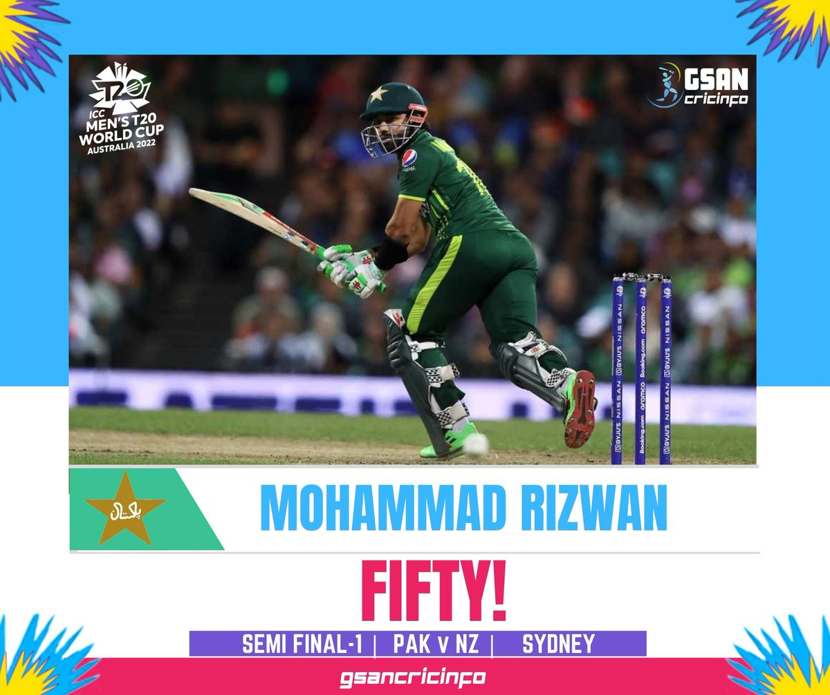 𝑭𝑰𝑭𝑻𝒀 ✨ 2️⃣3️⃣rd T20I fifty comes up for Mohammad Rizwan 🇵🇰 #CricketTwitter #T20WorldCup #MohammadRizwan #NZvPAK #semifinal #Pakistan #newzealand #Cricket #CricTracker #ESPNcricinfo #crickwick #GSANcricinfo