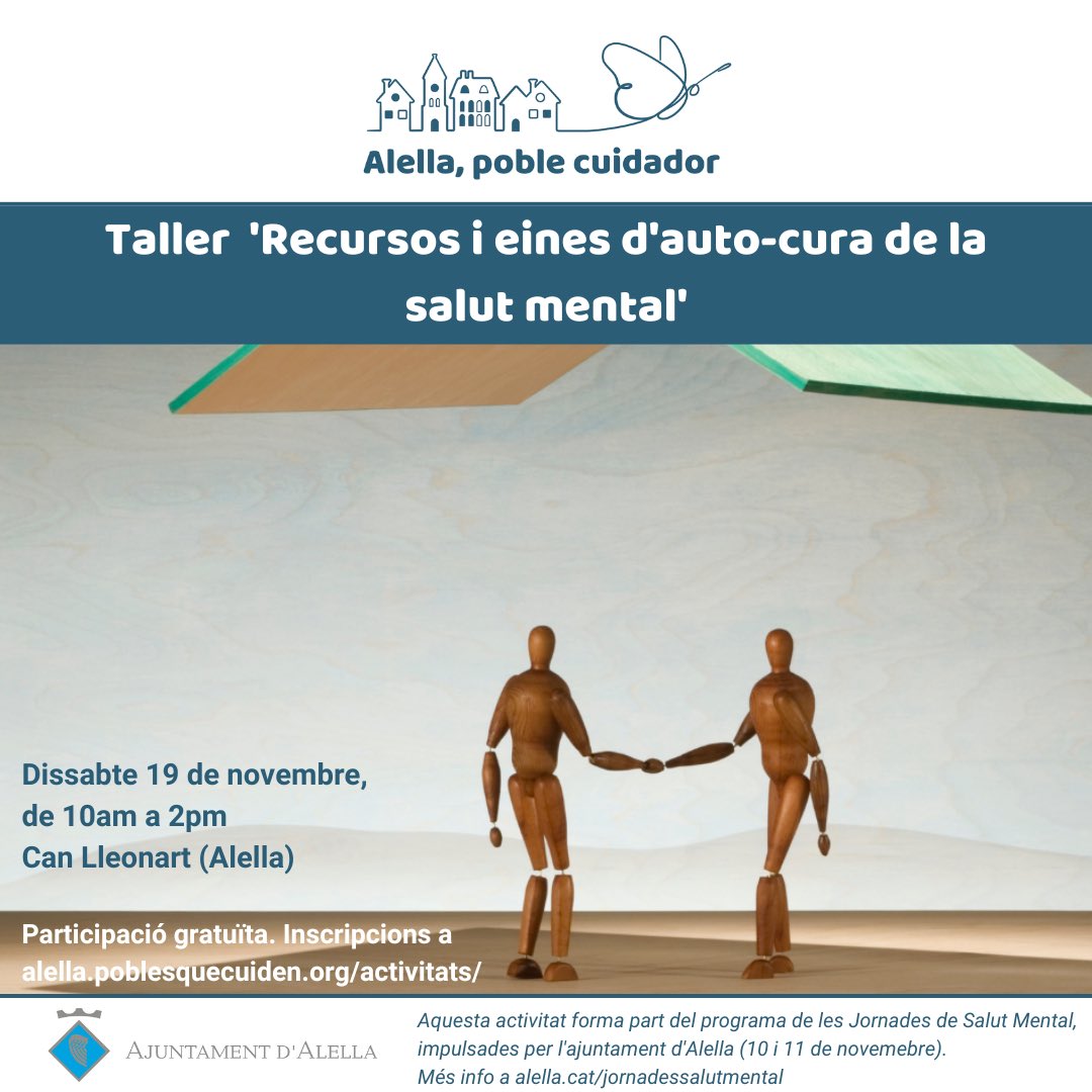 Vols explorar com prevenir recaigudes i com deixar constància de com vols ser acompanyat/ada en moments de crisi?

▶️ Taller ‘Recursos i eines per l’auto-cura en salut mental’, dissabte 19 de novembre a Alella. 

👉 Inscripcions gratuïtes a alella.poblesquecuiden.org/activitats/tal…

<a href="/ajalella/">Ajuntament d'Alella</a>