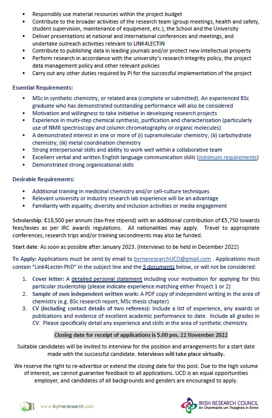 Interested in metal complexes or carbohydrate chemistry as tools to fight #antimicrobialresistance? Two funded PhD positions available in my group from January at <a href="/ucdchemistry/">UCD Chemistry</a> - RTs welcome. #realtimechem
euraxess.ie/jobs/858975