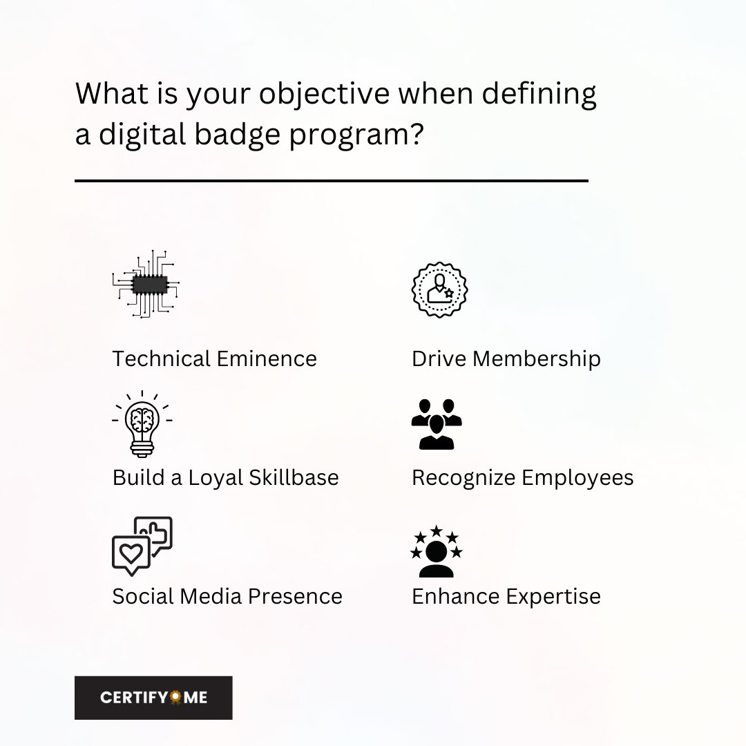 me_certify's tweet photo. What is your objective when defining a digital badge program?

#digitalbadges #badging #employeeengagement https://t.co/mB5iwm3xzT