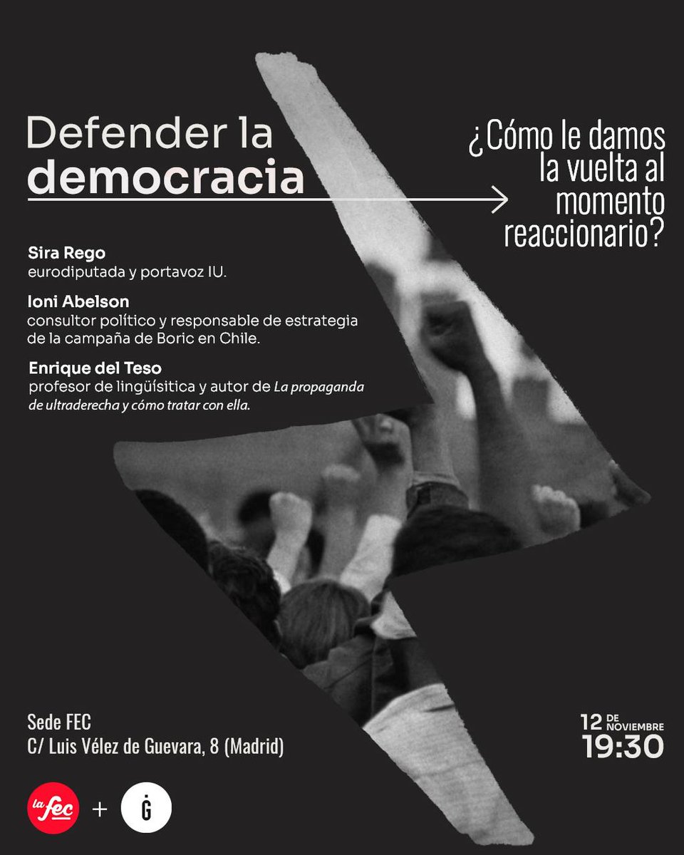 Angelmuels's tweet photo. ¡Para los despistados! 🫣

Este sábado, «Defender la democracia, ¿Cómo le damos la vuelta al momento reaccionario?»

De la mano de @fec_fundacion e @ideasenguerra_. https://t.co/zKIhGJ7x1w