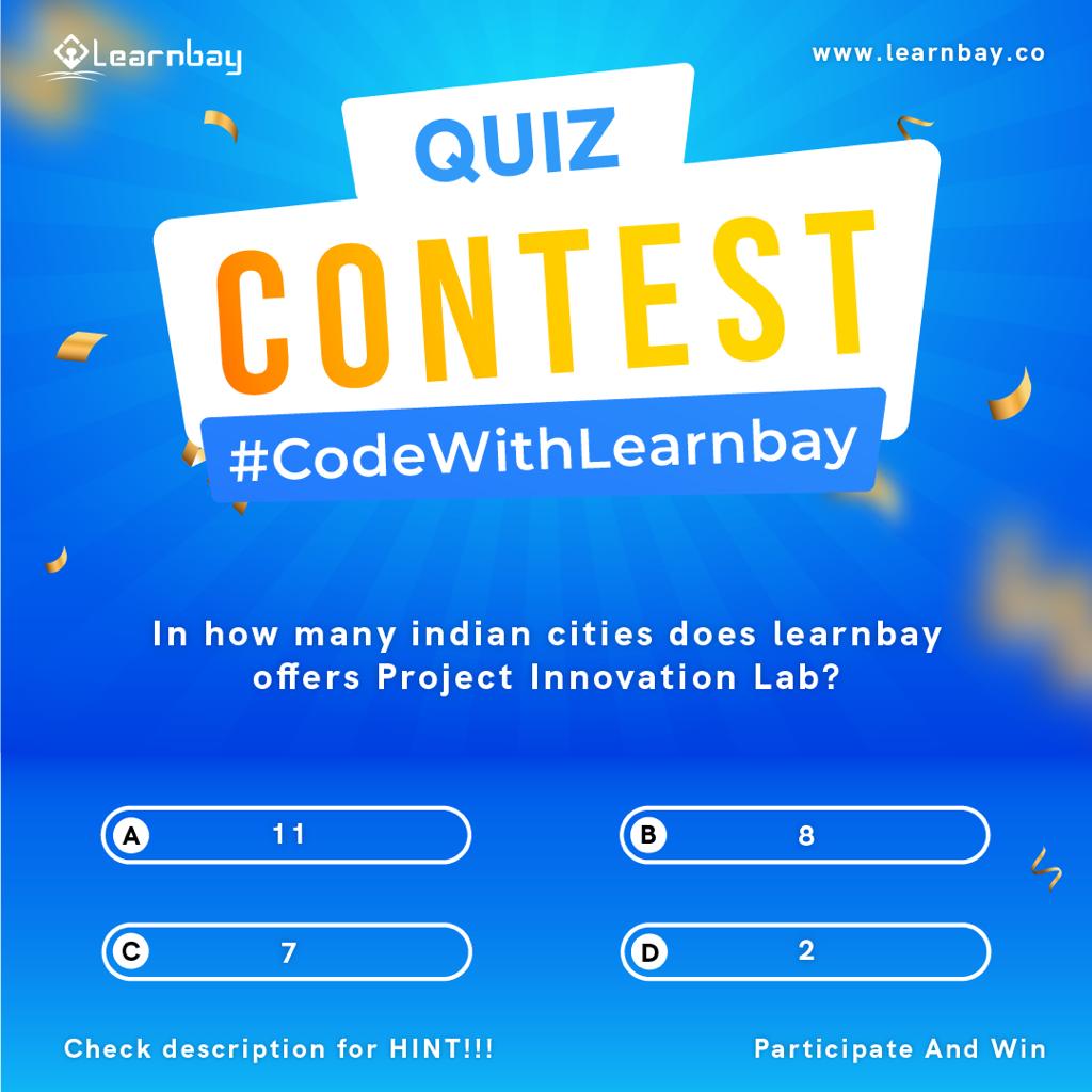 Participate in #CodeWithLearnbay  #Contest  &amp; win Amazon GV's. 
Rules: 
1)RT &amp; Follow us
2)Choose the right answer &amp; comment below with 
#CodeWithLearnbay &amp; tag 5 friends
Contest ends on 10th Nov
(Hint: visit: bit.ly/3zYHJLf )
#ContestAlert #ContestIndia