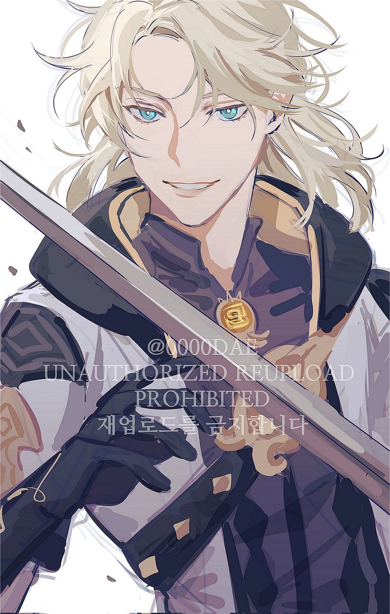 albedo (genshin impact) 1boy male focus solo gloves weapon sword blonde hair  illustration images