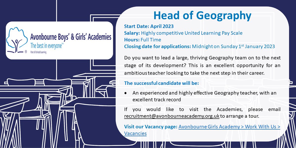 A great opportunity to join our highly successful Geography department!
avonbournegirlsacademy.org.uk/work-with-us/v…
#headofgeography #headofgeographyjobs