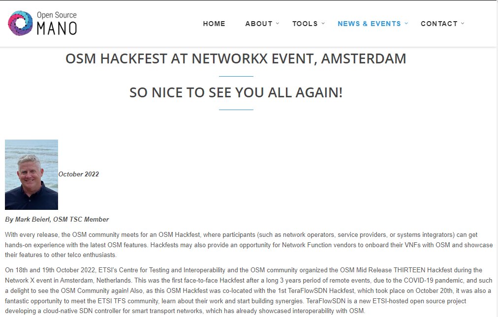OpenSourceMANO's tweet image. Missed the #OSMhackfest (and #community reunion!) at #NetworkX event in Amsterdam?

No worries! Find an overview and all the links to the Hackfest material in our last blogpost by @MarkBeierl, @Canonical 

#NFV #OSM #5G #OpenSource #orchestration

osm.etsi.org/news-events/bl…