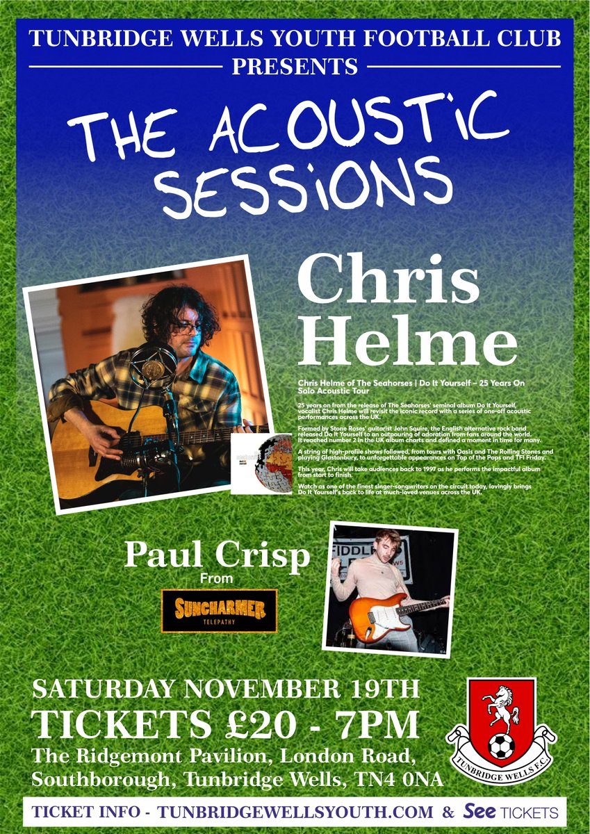 ONLY 10 TICKETS REMAINING!! for <a href="/ChrisHelme/">Chris Helme</a> and @suncharmerband Paul Crisp at the Ridgemont Pavilion on Saturday 19th - including Do It Yourself in full!  Don't miss out buy your tickets at SEE tickets - searching Ridgemont Pavilion.  It's going to be a great evening so be quick!