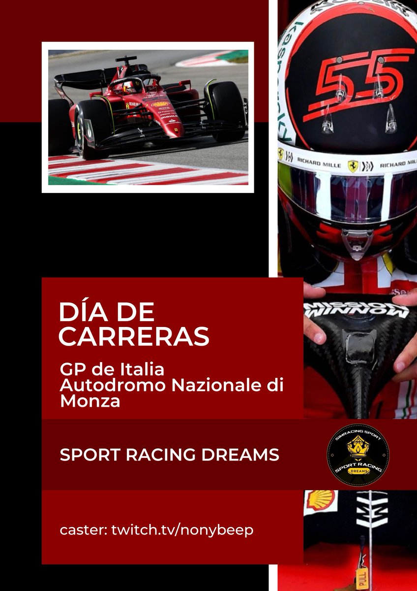 🏁 DÍA DE CARRERAS  🏁

Ronda 8 del campeonato <a href="/SPRC_Dreams/">Sport Racing Dreams</a> en el circuito de Monza. Sigue la pelea por el ascenso y por el campeonato de equipos 💪