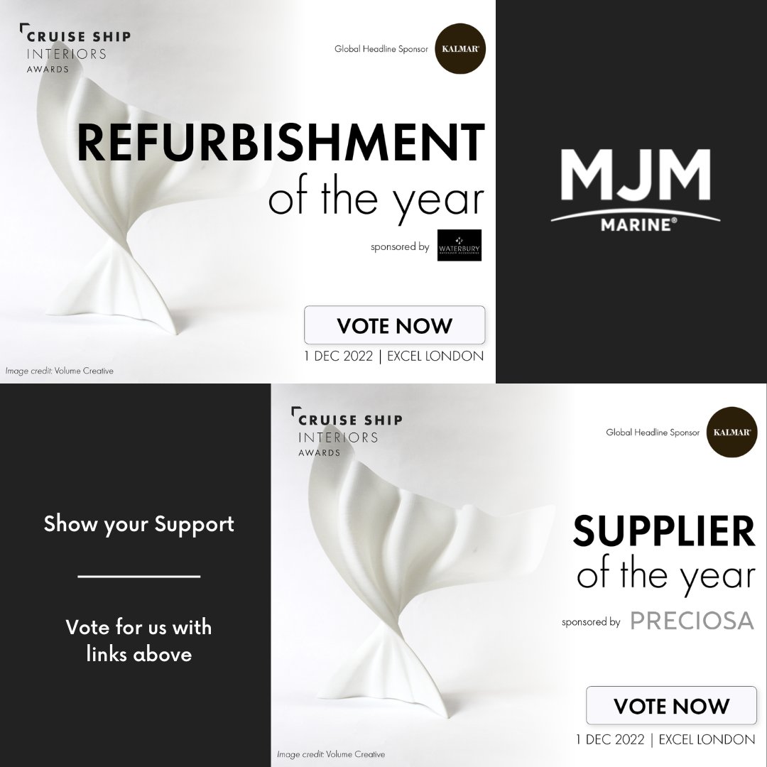 MJMMarine's tweet image. The countdown&apos;s on- Only 2 days left to vote in the #CSIAwards2022. Show your support for MJM Marine in our nominated categories:
 
🛠 Refurb of the Year (@Silversea, Silver Wind): bit.ly/3DCPMzz
🚛 Supplier of the Year: bit.ly/3TJ4hrm

#Cruise #CSIE2022