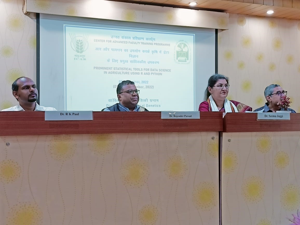 IcarIasri's tweet photo. CAFT Training Programme on “Prominent Statistical tools for Data Science in Agriculture using R and Python” under the aegis of Education division, ICAR was inaugurated by Dr. Seema Jaggi, ADG(HRD) in gracious presence of Director, ICAR-IASRI on 9th November 2022 @icarindia https://t.co/mMyh0qOzus