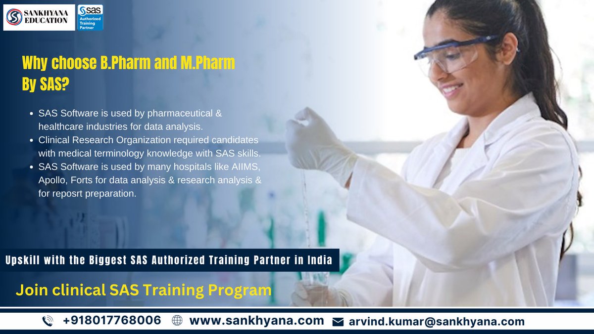 sankhayana's tweet photo. it would be a good move as there is a huge demand for SAS Analysts or Clinical SAS analysts in SAS Industry.
Join our training program: https://t.co/oL0giboRQC
#sankhyana #SankhyanaEducation #analyticsphotography #analyticsnews #pharmacystudent #pharmacytechnician #pharmacylife https://t.co/n5Ss7IkC65