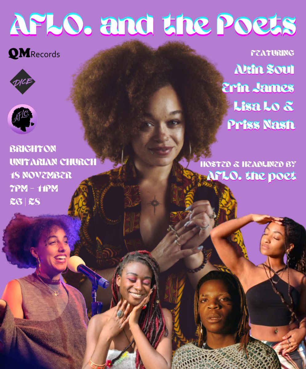 Aflo. And the Poets at Brighton Unitarian Church Alongside... @akinsoul @erinjames @LisaLo @PrissNash On Friday 18th November, 2022. Time: 7pm.