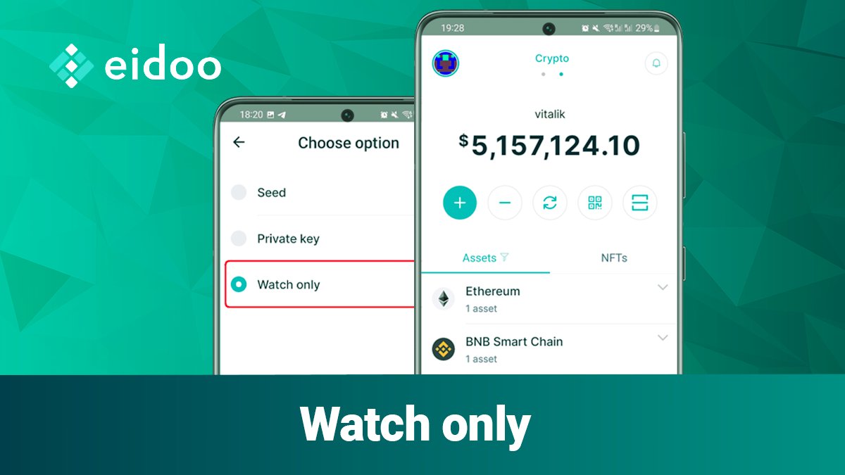 👀Eidoo v2 introduces: Watch Only wallet import!

With Eidoo v2, you can import and view *any* wallet you desire and connect it to DApps to see for example how it feels to be a whale, to strictly monitor a wallet or to keep an eye on your cold storage without risks.