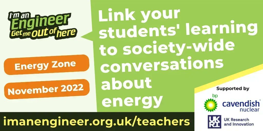 IAEGMOOH's tweet photo. Show your students the real-world applications of their classroom learning with I'm an Engineer!

Take part in conversations with engineers working in the energy industry this November. Find out more: https://t.co/VzhGoaM7Pq

Funded by @bp_UK @UKRI_News #CavendishNuclear https://t.co/26C5xEtyqz
