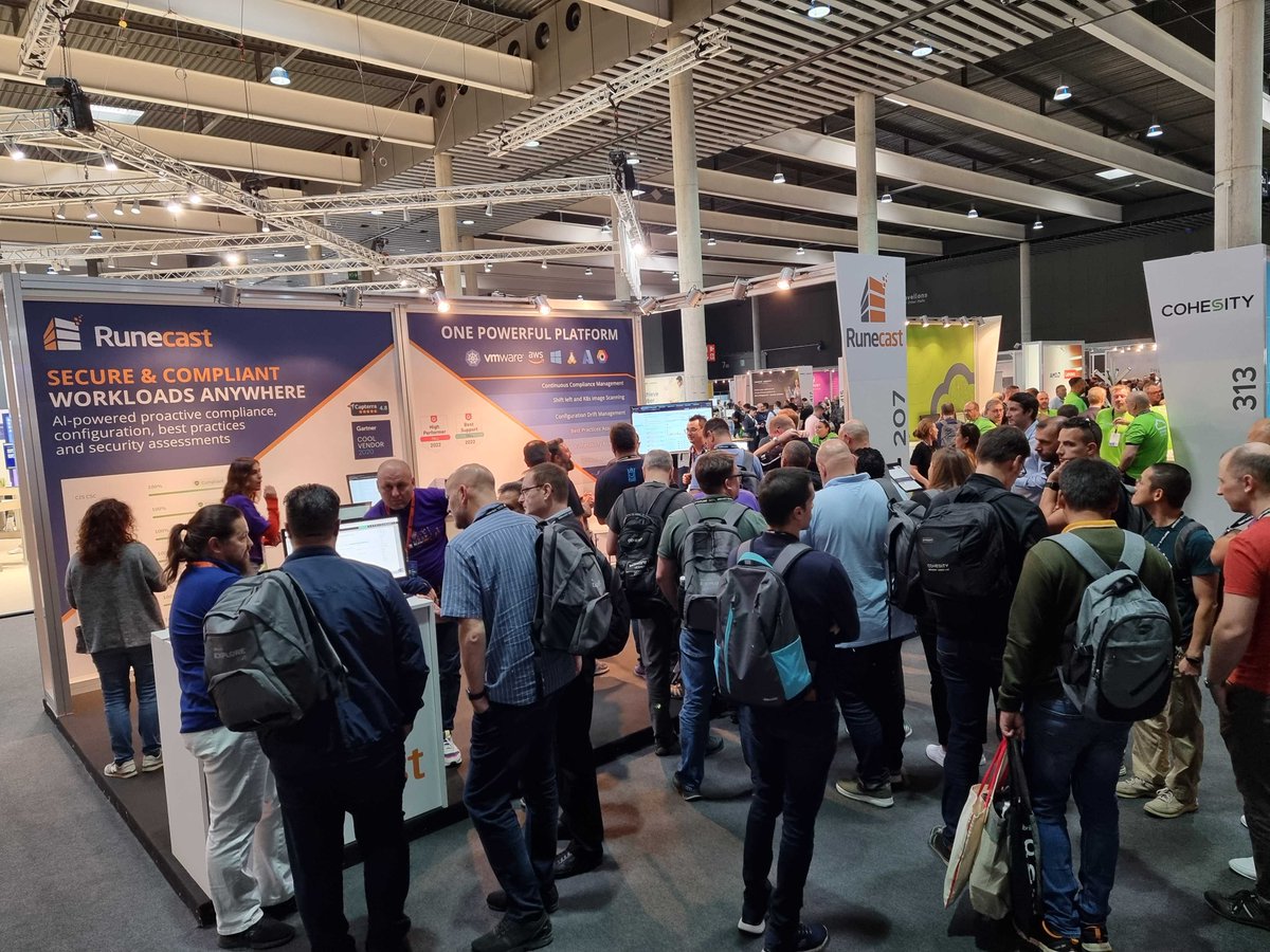 Runecast's tweet photo. What an #ITcrowd for @CormacJHogan's book 👏 It was great to have you at our booth for #VMwareExplore. Your book is a must-have for every sysadmin starting up with #Kubernetes.

#vCommunity, join us for a quick chat about the Runecast AI-driven platform today (booth 207) 👇 https://t.co/FPh4hrzkzz